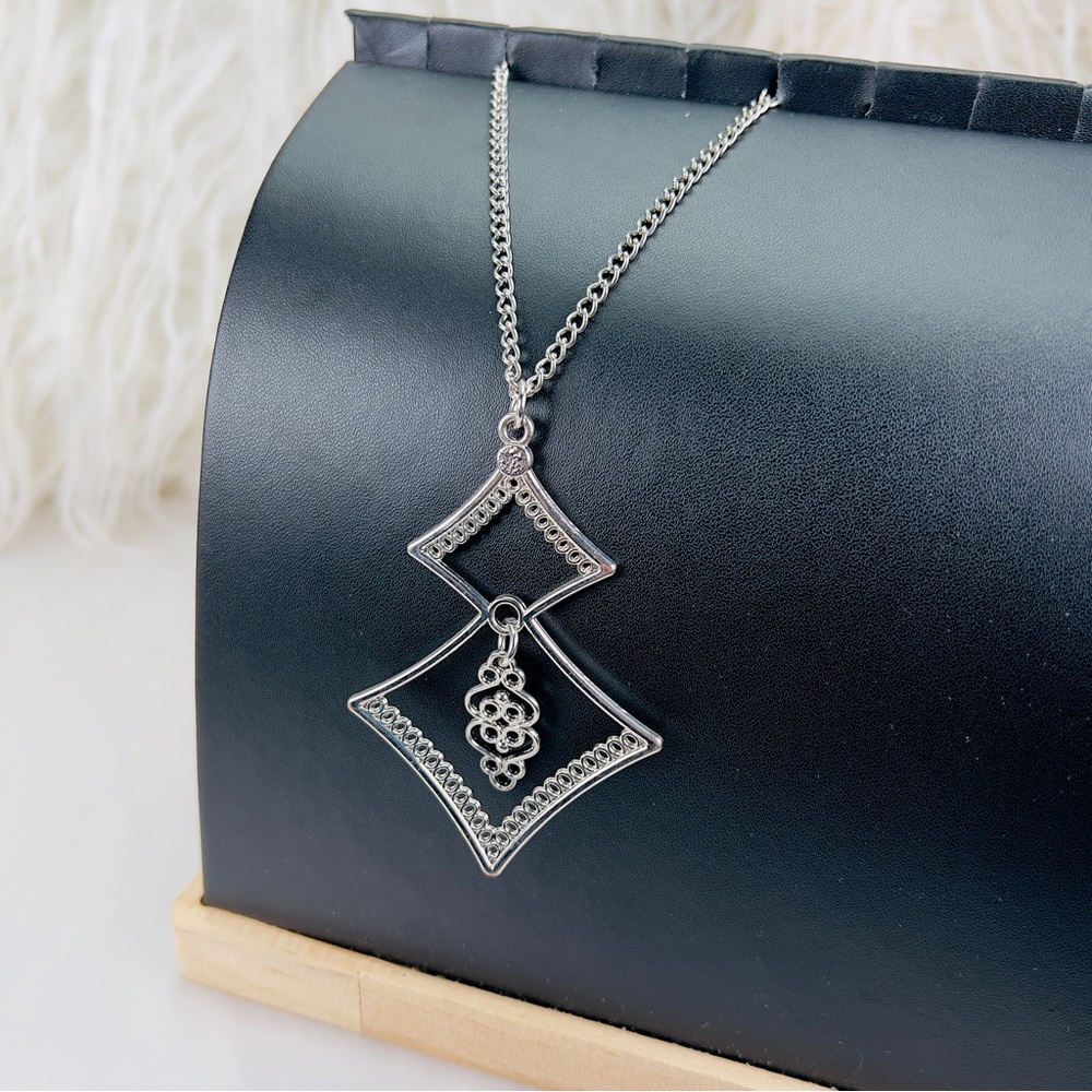 Pretty Lightweight Silvertone, Large Square Penda… - image 5